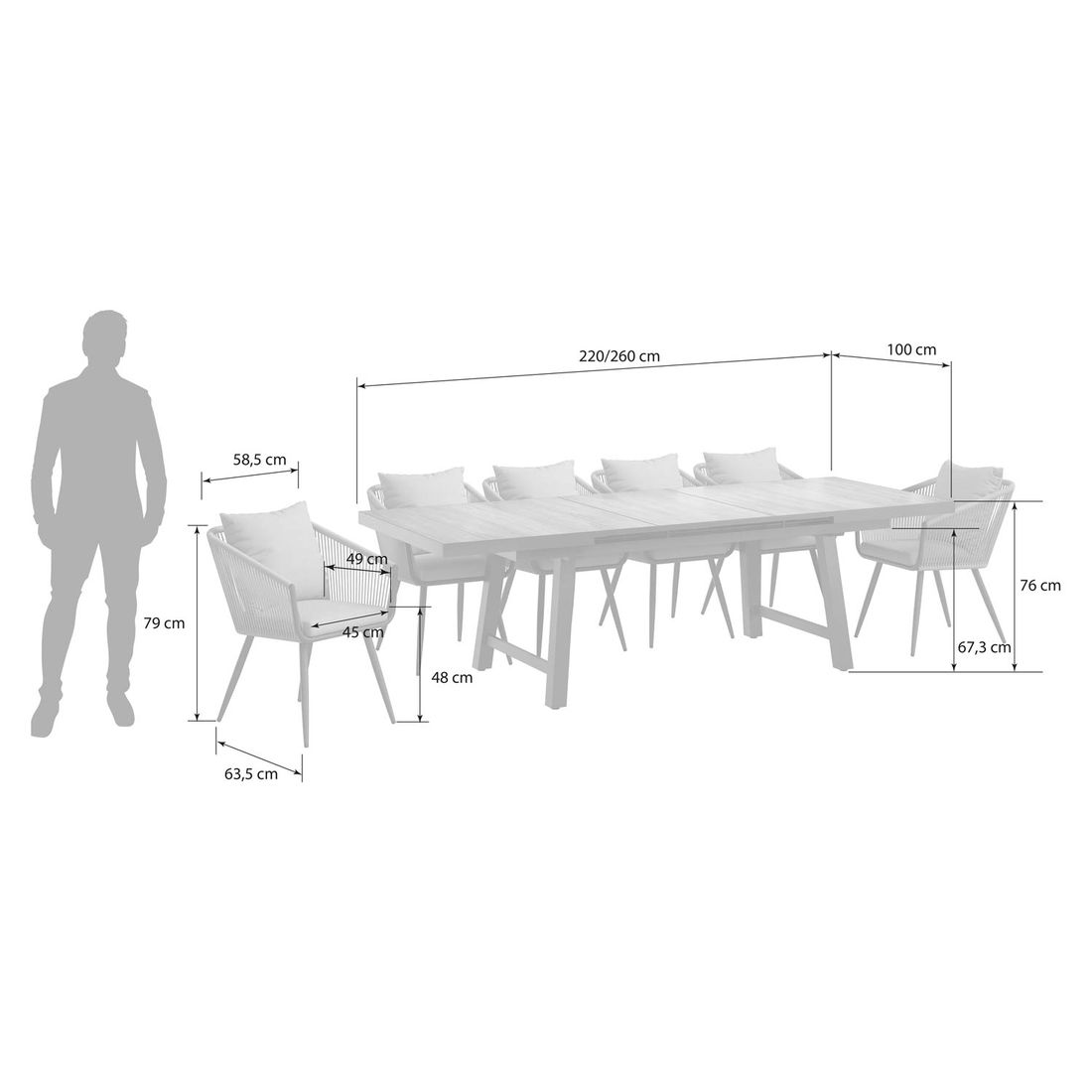 OUTLIV. Alex Gartenmöbel-Set L (6 Plätze) Tisch 200/260x100cm