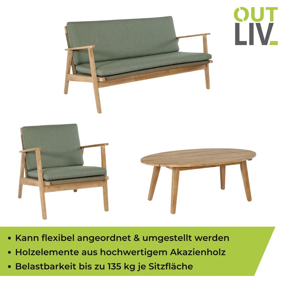 OUTLIV. Bergen Loungeset inkl. Loungetisch Akazie/Kunstfaser 