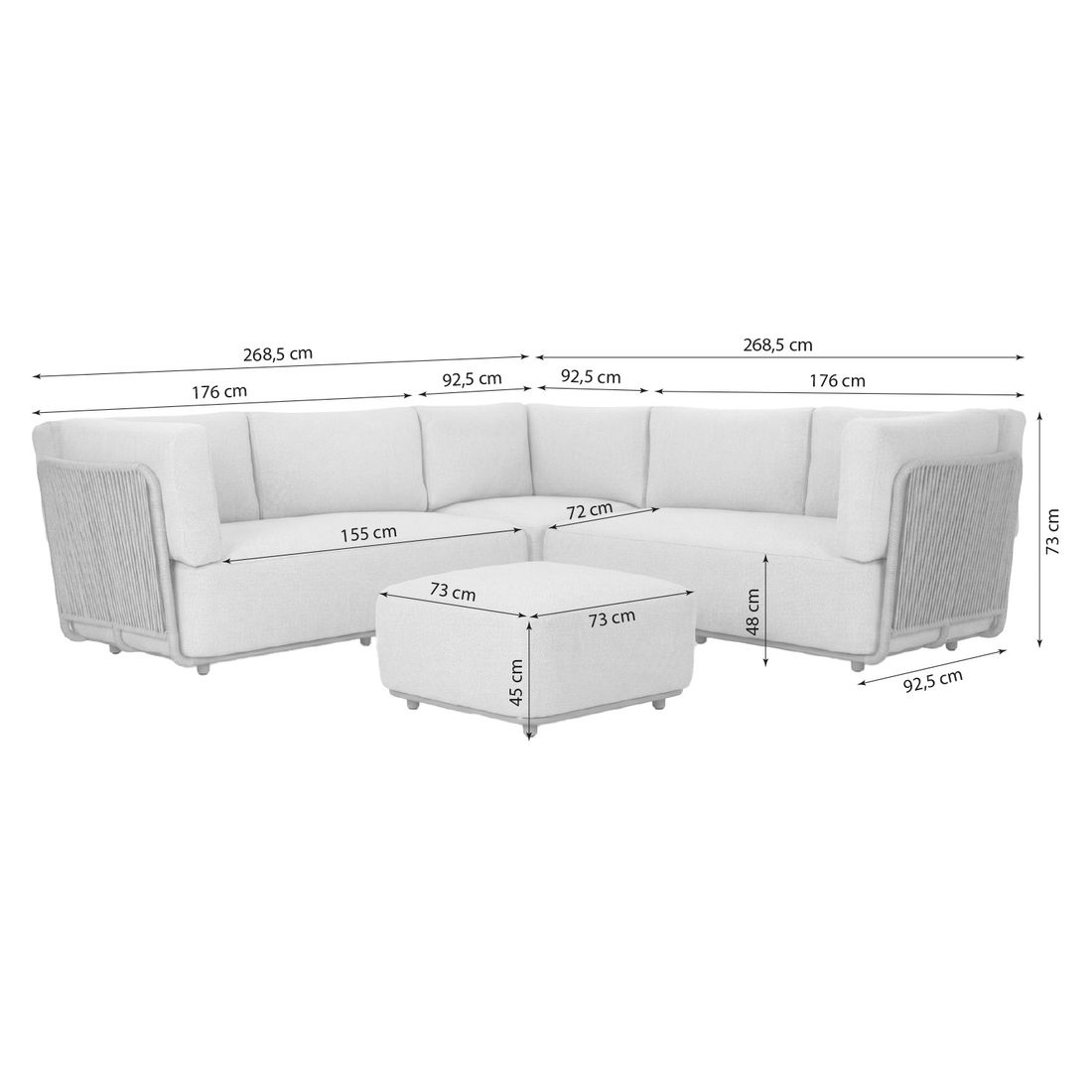 OUTLIV. Pacific Ecklounge inkl. Loungetisch Stahl/Rope/Olefin