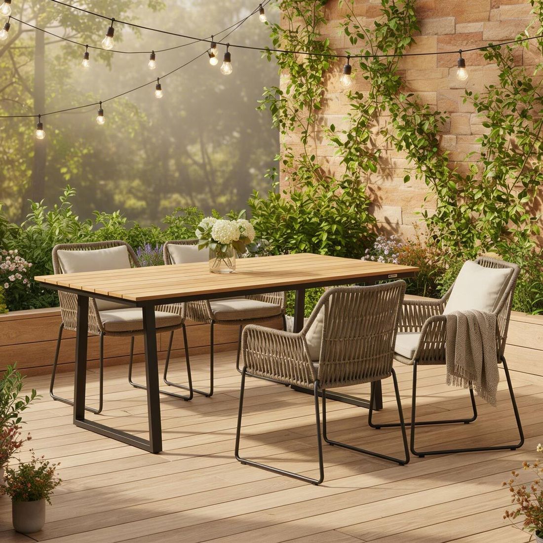 Kettler Skate Low Dining Gartentisch Aluminium/Teak