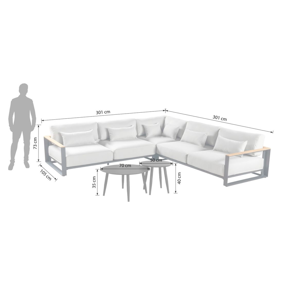 OUTLIV. Ravino Ecklounge inkl. Loungetische Aluminium/Olefin