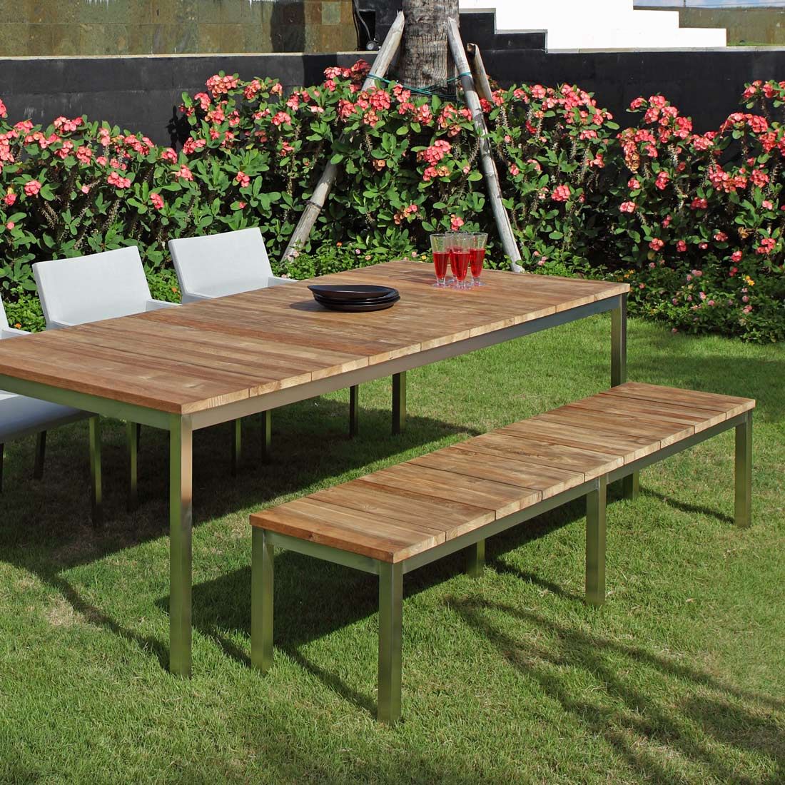 Zebra Naxos Gartenbank Edelstahl/Teak
