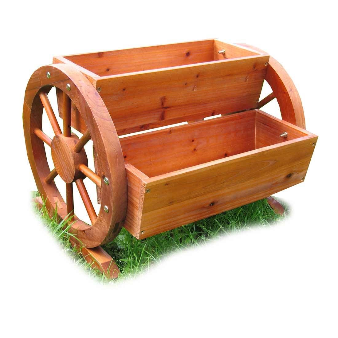 Habau Pflanzgefäß mit Wagenrad Holz