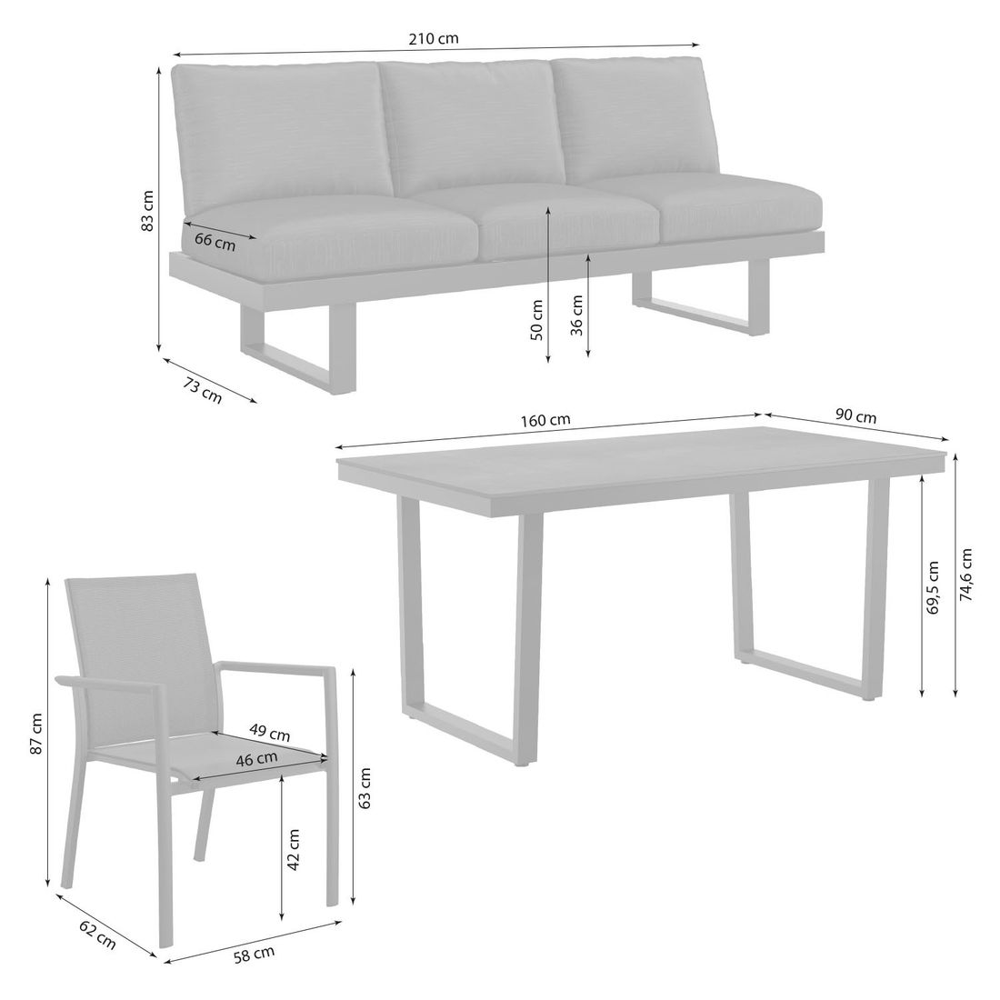 OUTLIV. Atlanta Gartenmöbel-Set L (6 Plätze) verstellbar Tisch 160x90cm