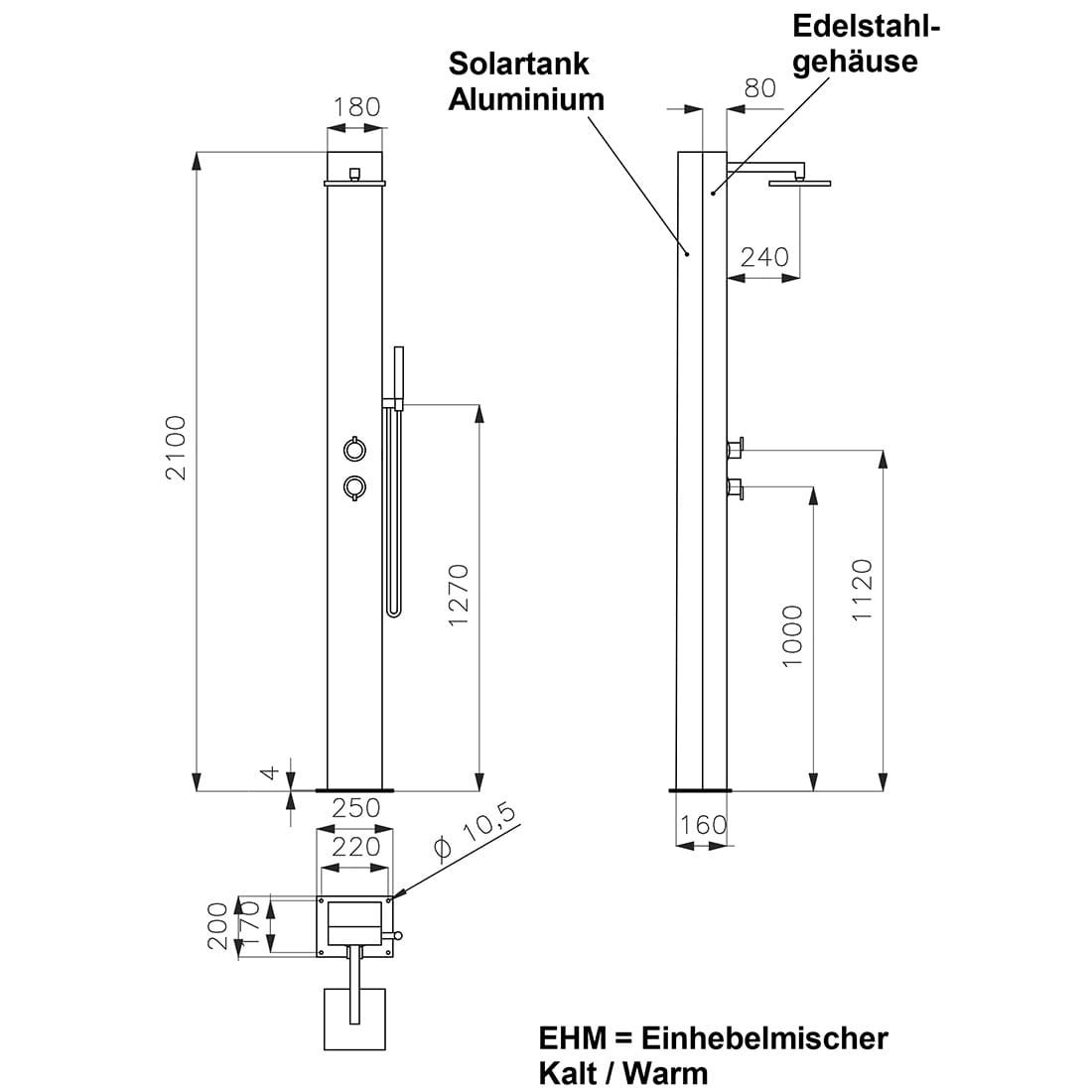 Ideal Trinidad Garten Solardusche Edelstahl
