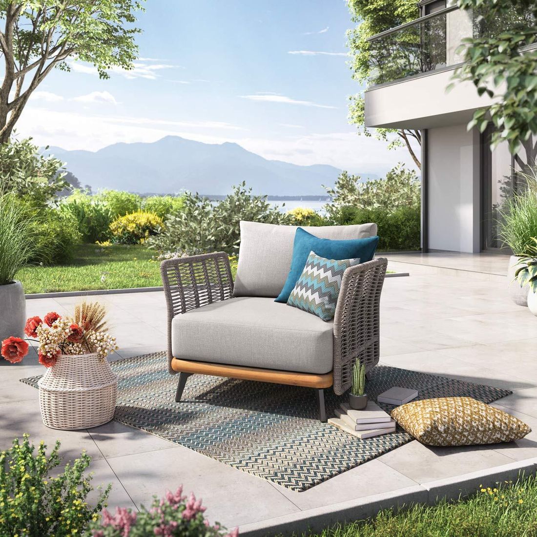 OUTLIV. Ava Loungesessel Akazie/Rope/Polyester