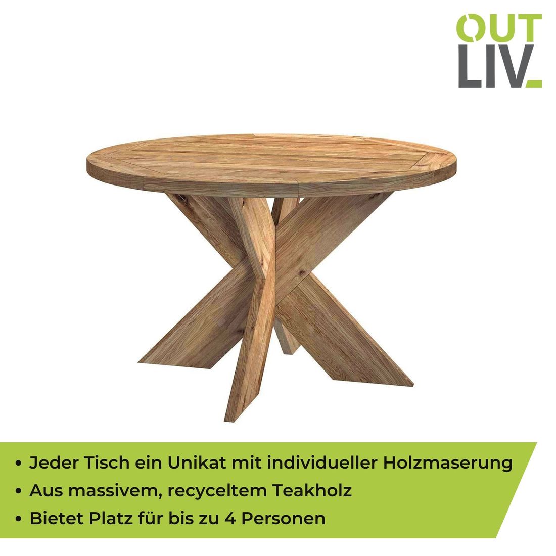 OUTLIV. Atlanta Gartentisch Ø130cm Teak Recycelt