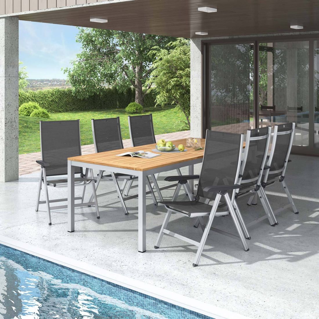 Kettler Basic Plus Gartenmöbel-Set L verstellbar (6 Plätze) mit OUTLIV. Tisch 220x100cm