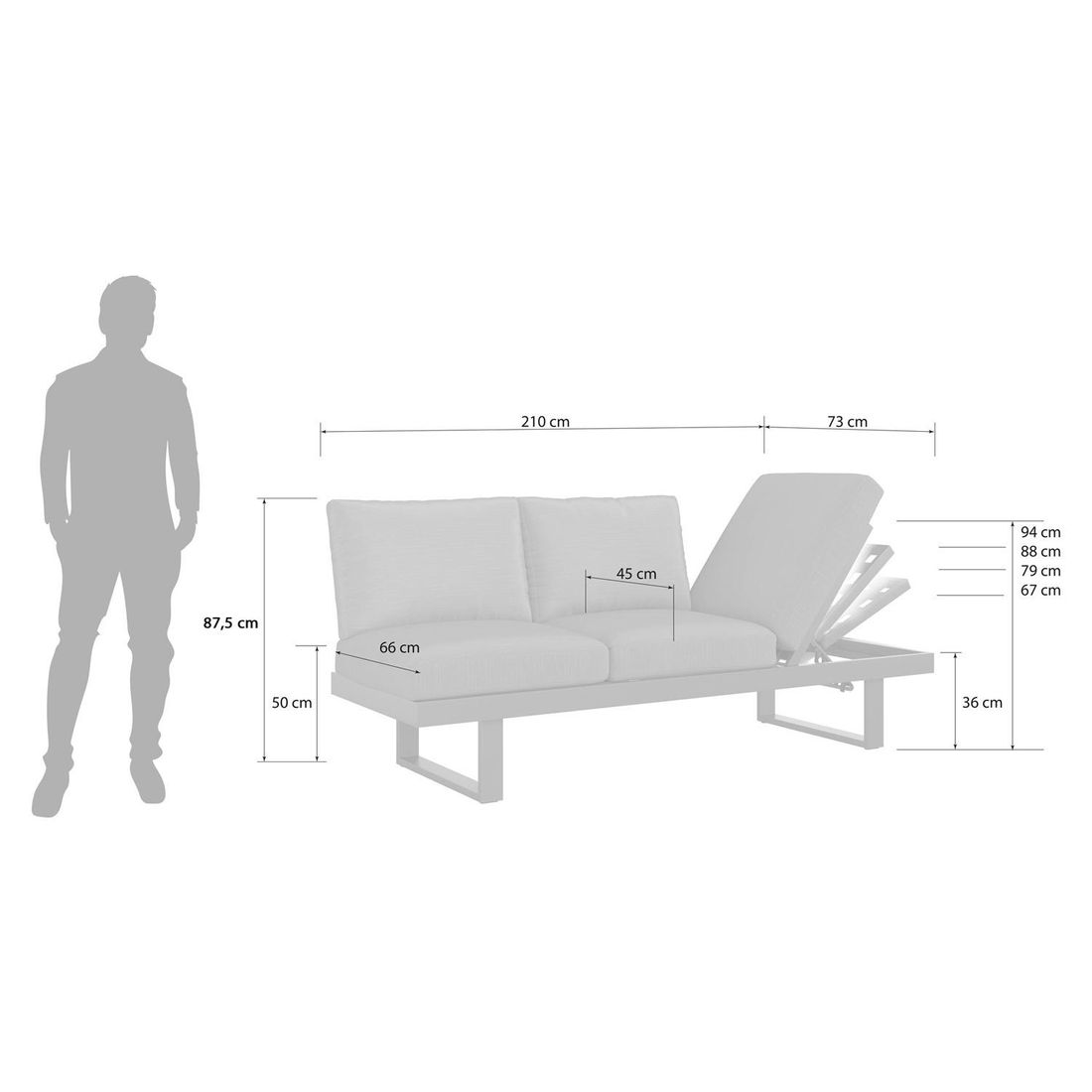 OUTLIV. Atlanta Dininglounge verstellbar Tisch 150x90cm Aluminium/Olefin