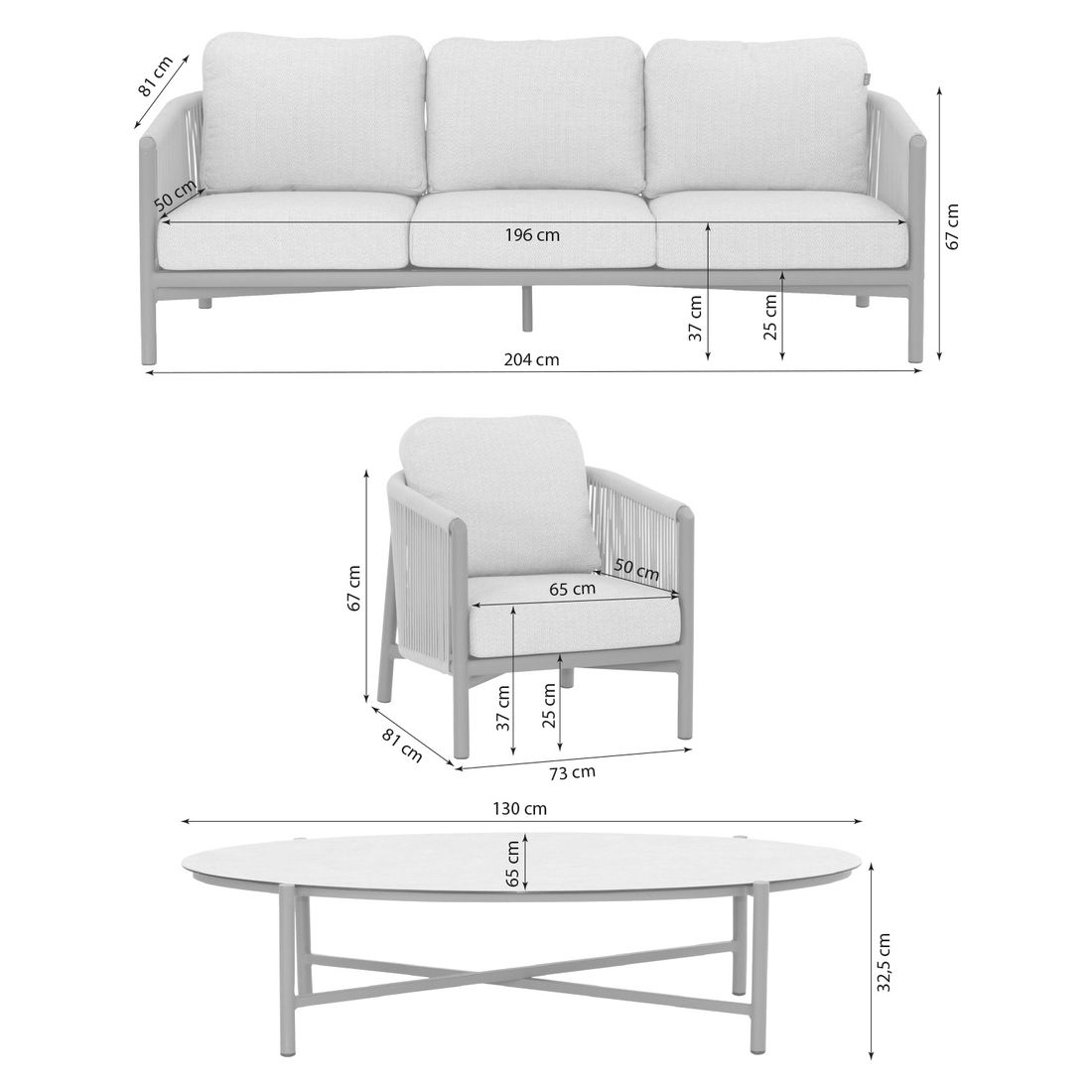 Apple Bee Bora Bora Loungeset inkl. Loungetisch Aluminium/Rope/Bee Wett