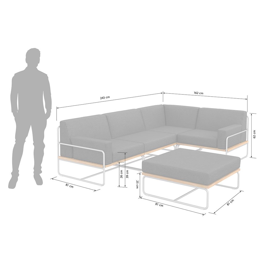 OUTLIV. Largo Ecklounge 5-teilig Stahl/Akazie mit Kissen