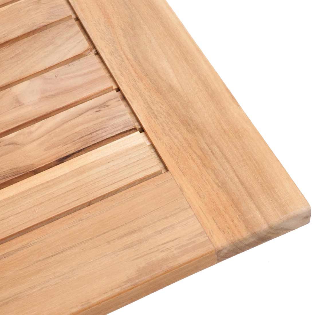 Zebra Poker Klapptisch 80x80 cm Teak mit Edelstahlbeschlägen