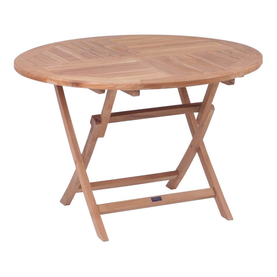 Zebra Poker Klapptisch Ø110 cm Teak mit Edelstahlbeschlägen