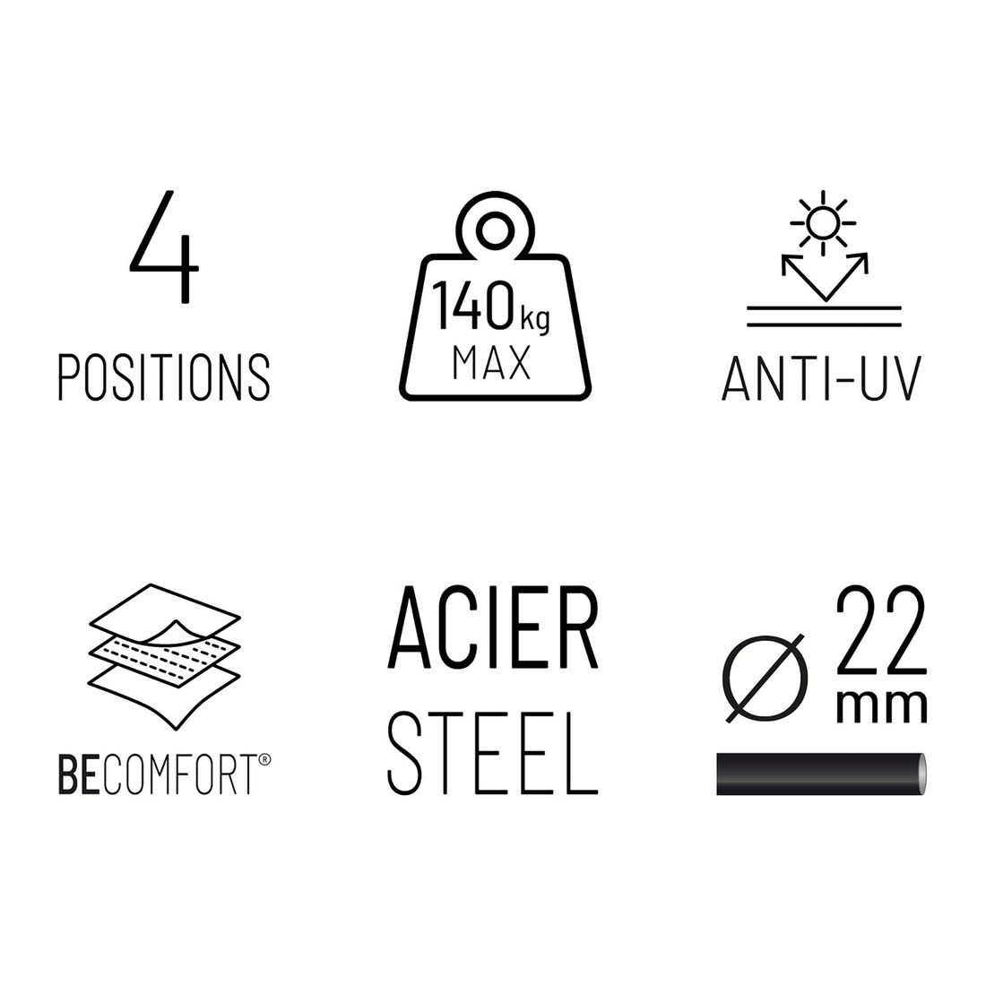 Lafuma Maxi Transat+ Liegestuhl verstellbar Stahl/BeComfort
