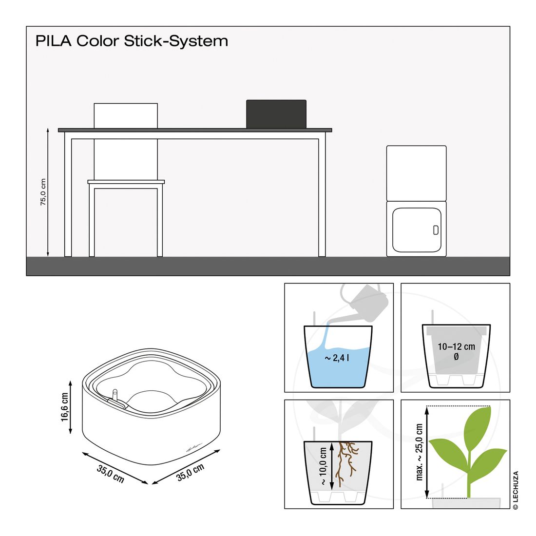 Lechuza Pila Stick-System Pflanztopf 35x35cm Kunststoff
