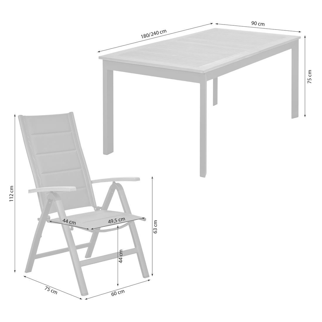 LC Garden Unicamo Gartenmöbel-Set L (6 Plätze) Tisch 180/240x90cm