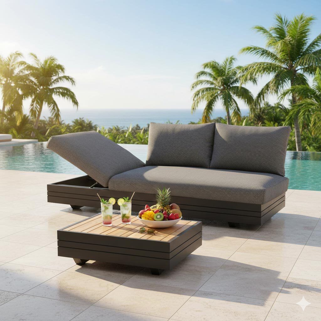 Zebra Cubo Neo Gartenloungesofa verstellbar inkl. Loungetisch Aluminium/Sunproof
