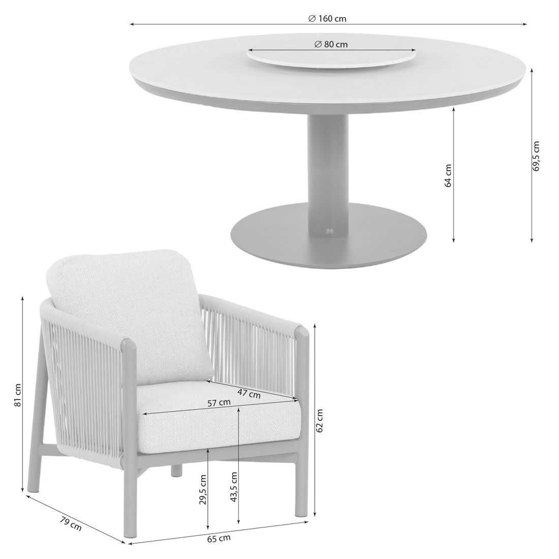 Apple Bee Bora Bora Gartenmöbel-Set Low Dining L (6 Plätze) Tisch Ø160cm