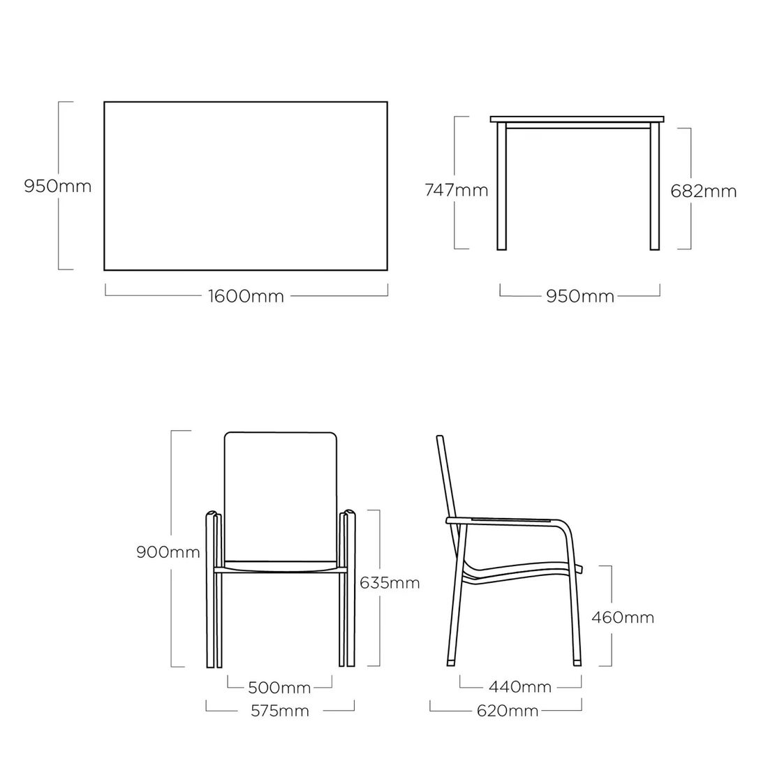 Kettler Diamond Gartenmöbel-Set M (4 Plätze) Tisch 160x95cm