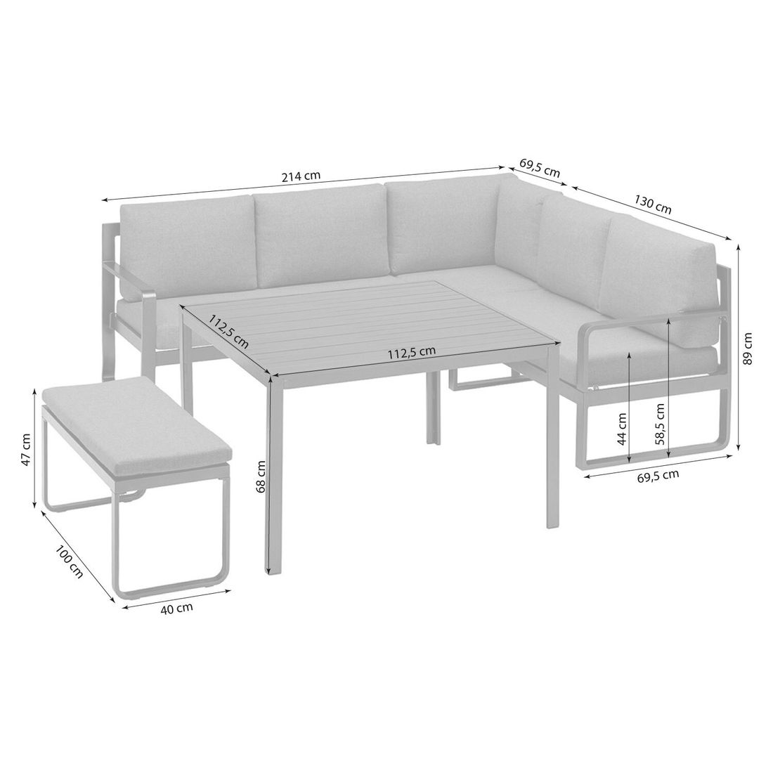 Kettler Ocean Casual Dining Dininglounge Tisch 112,5x112,5cm Aluminium/Polyester