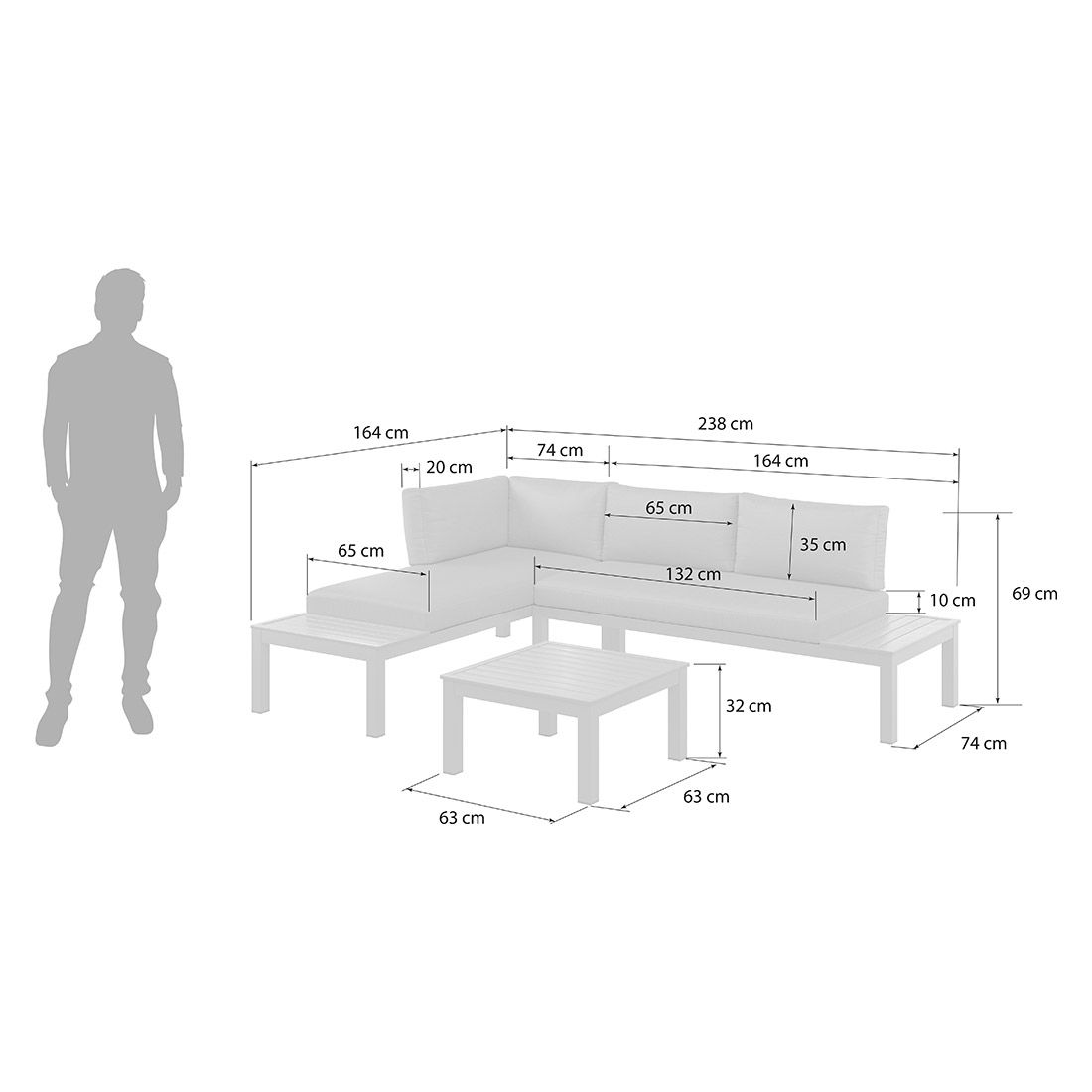 OUTLIV. Morsum Modulare Ecklounge inkl. Loungetisch Aluminium/Spunpolyester