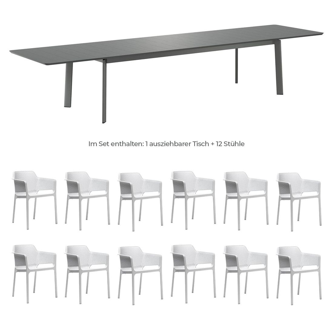 Nardi Net Gartenmöbel-Set XXL (12 Plätze) mit OUTLIV. Tisch 266/331/396x110cm