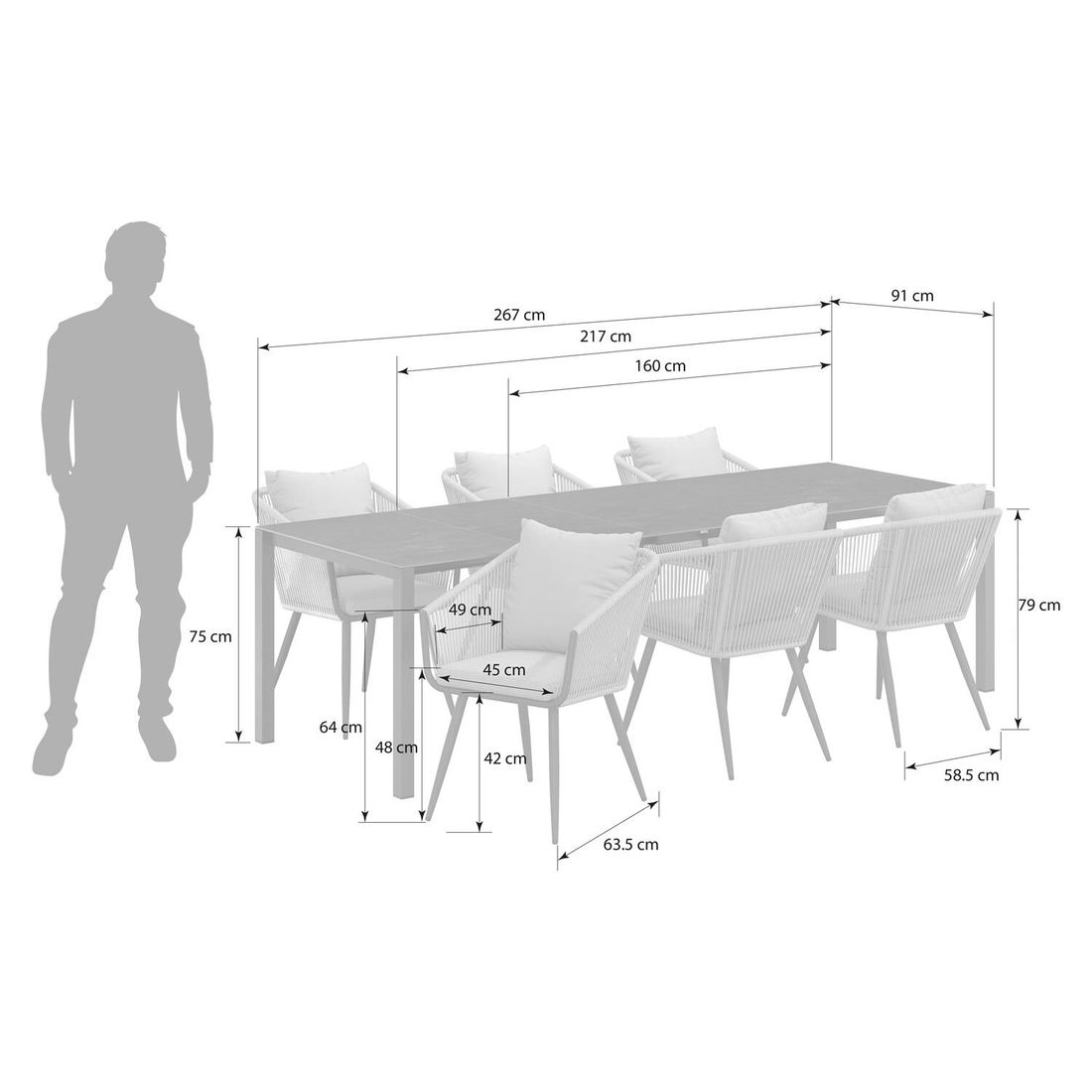 OUTLIV. Alex Gartenmöbel-Set L (6 Plätze) Tisch 160/217/267x91cm