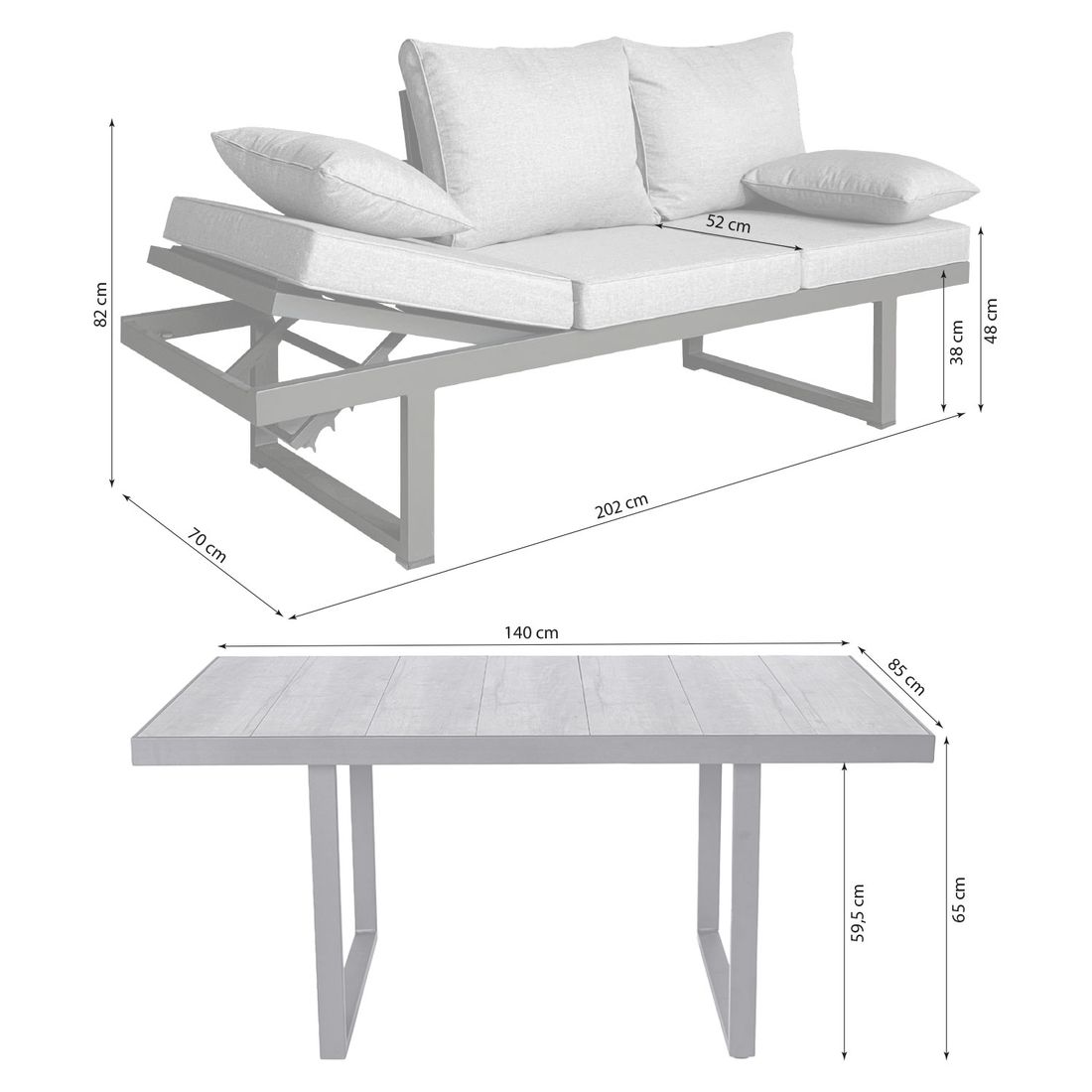 LC Garden Bondino Dininglounge Tisch 140x85cm Aluminium/Polyester