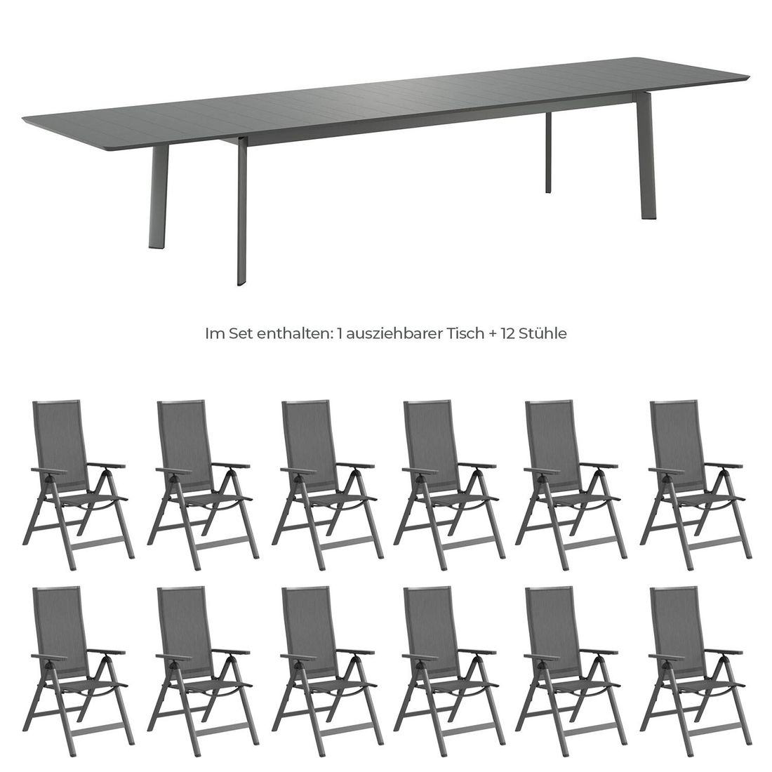 OUTLIV. Jacob Gartenmöbel-Set XXL (12 Plätze) Tisch 266/331/396x110cm