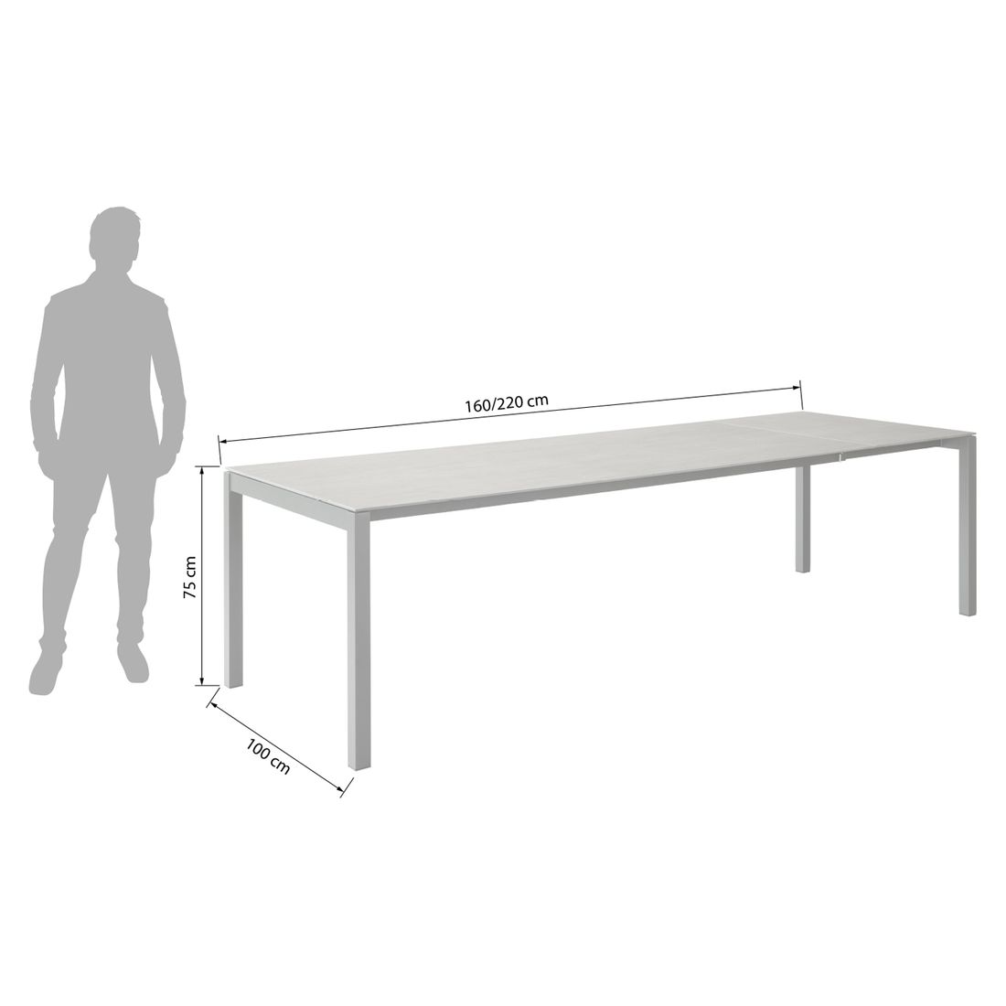 Solpuri Classic Ausziehtisch 160/220x100cm Aluminium/Dekton