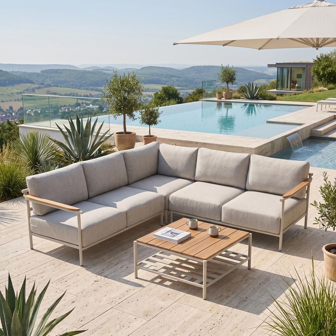 Stern Francis Ecklounge inkl. Loungetisch Aluminium/Gurtbespannung/Polyacryl