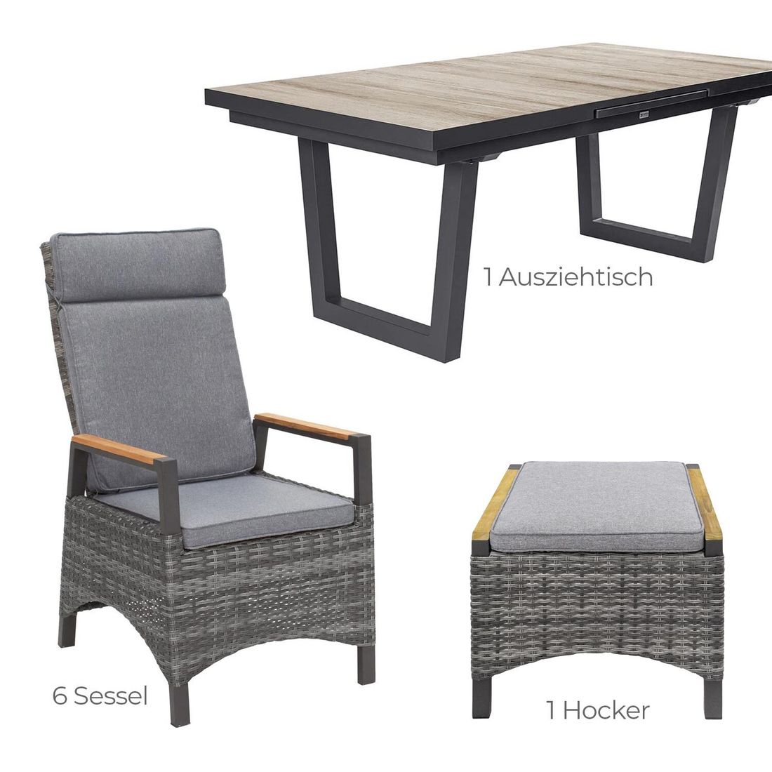LC Garden Keramo Gartenmöbel-Set L (6 Plätze) Tisch 200/260x100cm
