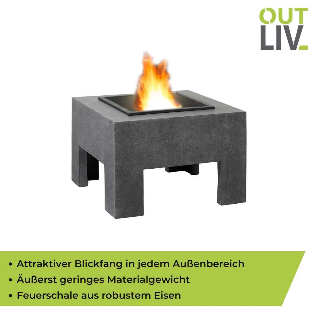 OUTLIV. Feuerschale quadratisch 58x58x39cm Clayfibre