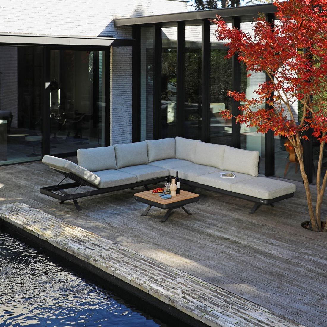 Zebra Sky Ecklounge verstellbar inkl. Loungetisch Aluminium/Sunproof