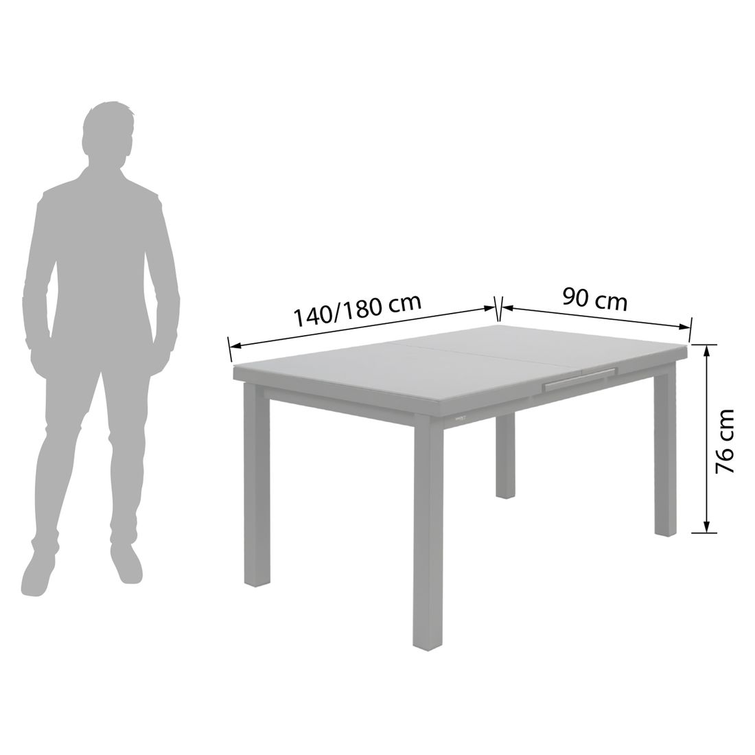 Sungörl Nova Ausziehtisch 140/180x90cm Aluminium/Sinterstone