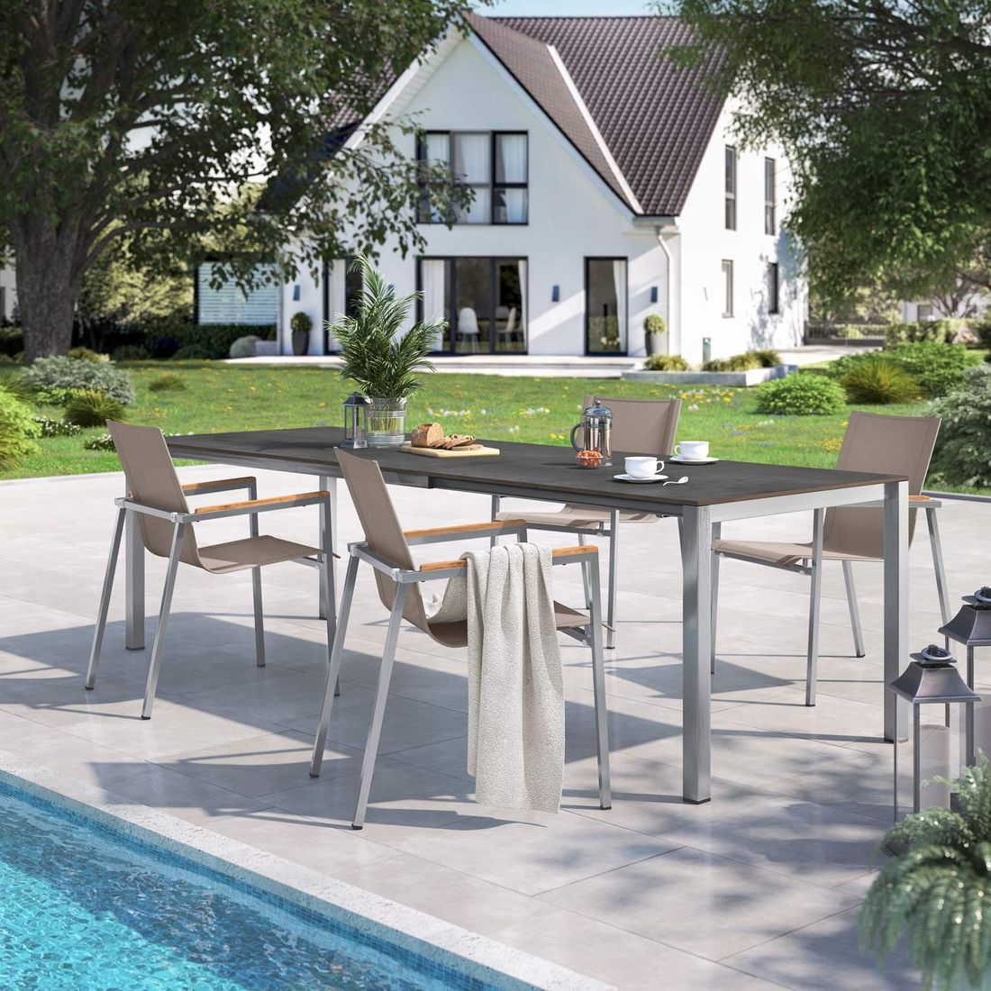 OUTLIV. Rimini Gartenmöbel-Set M (4 Plätze) Tisch 160/217/267x92cm