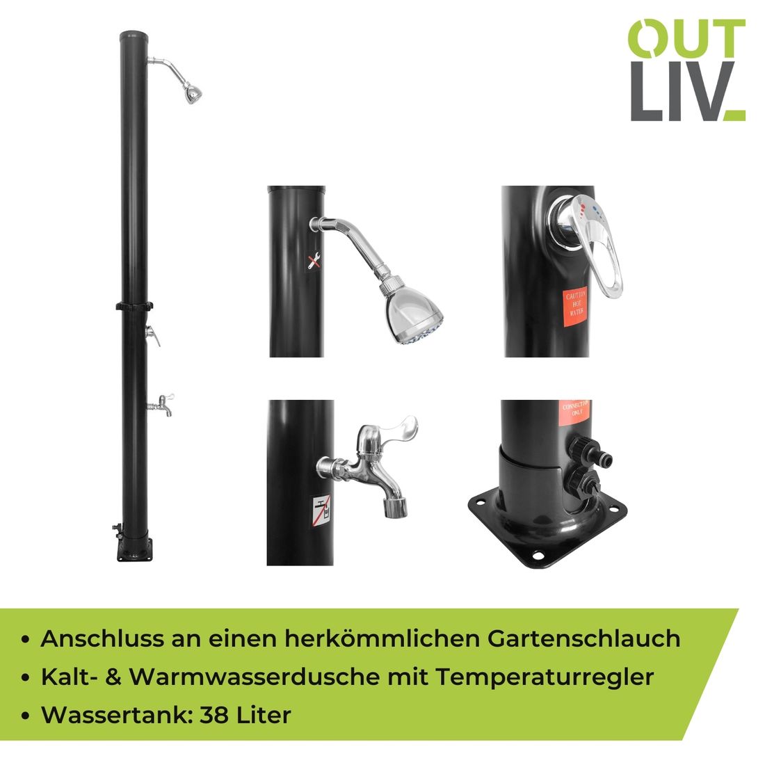 OUTLIV. Solar Gartendusche Warmwasser Ø11x216cm