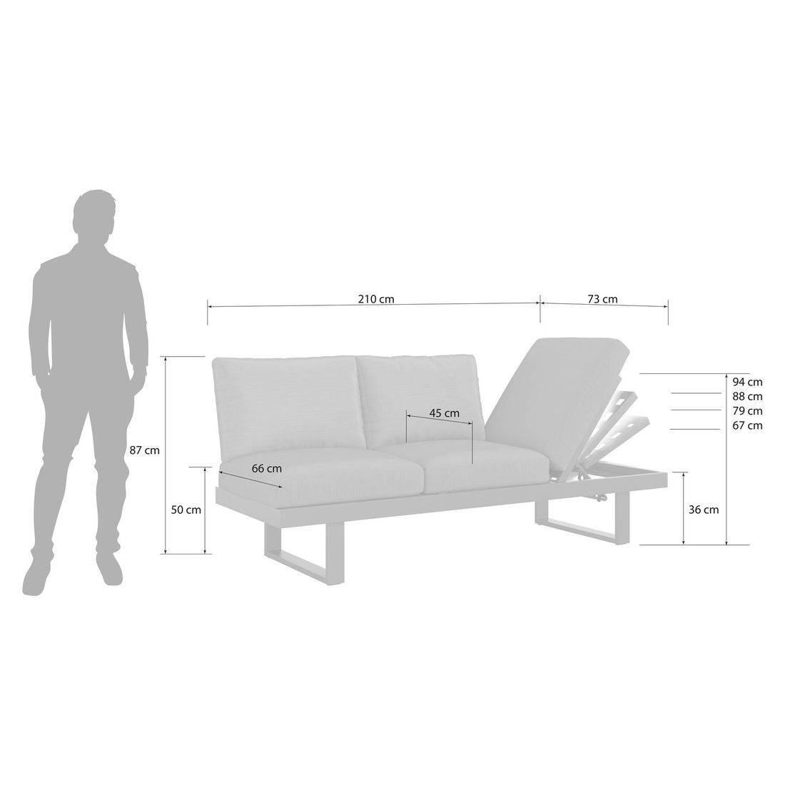 OUTLIV. Atlanta Diningsofa verstellbar Aluminium/Olefin