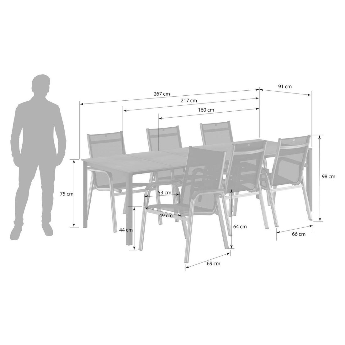 Kettler Basic Plus Gartenmöbel-Set L (6 Plätze) Tisch 160/267x91cm