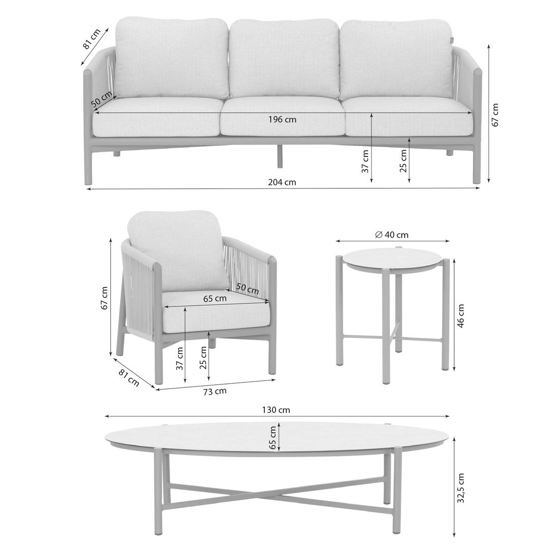 Apple Bee Bora Bora Loungeset inkl. Loungetisch Aluminium/Rope/Bee Wett