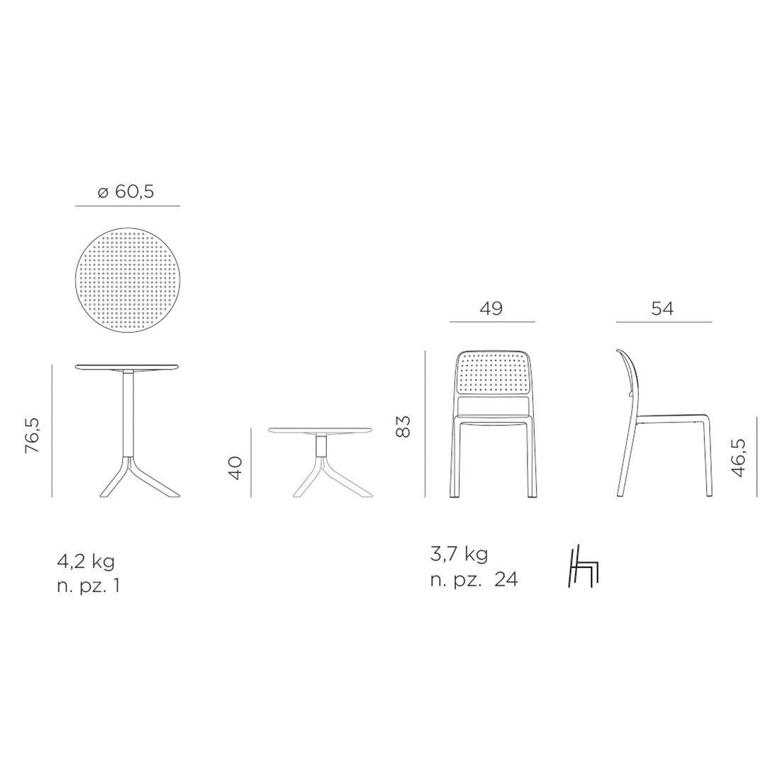 Nardi Bora Gartenmöbel-Set S (2 Plätze) Tisch Ø60,5cm