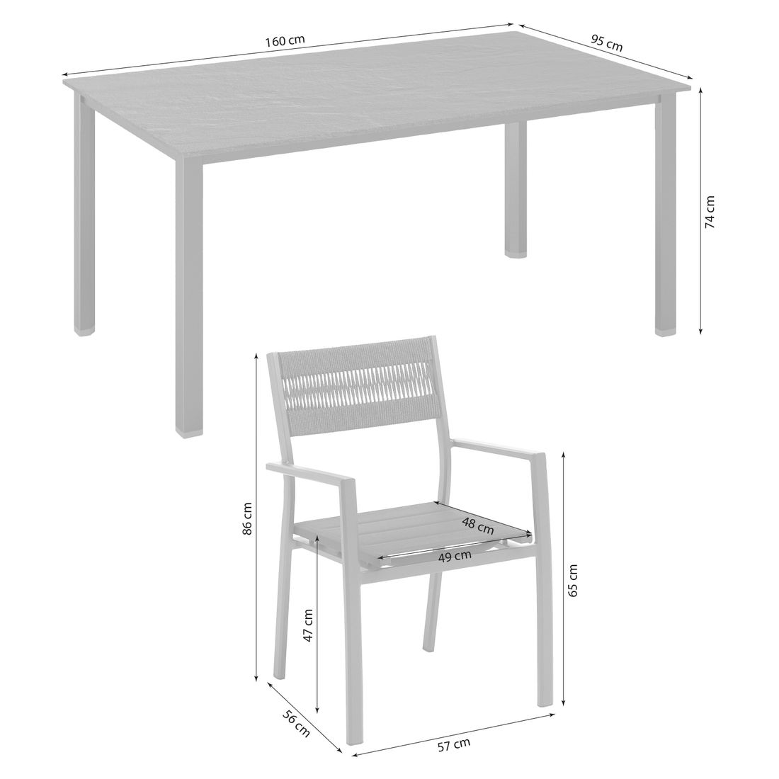 Kettler Lugano Gartenmöbel-Set M (4 Plätze) Tisch 160x95cm