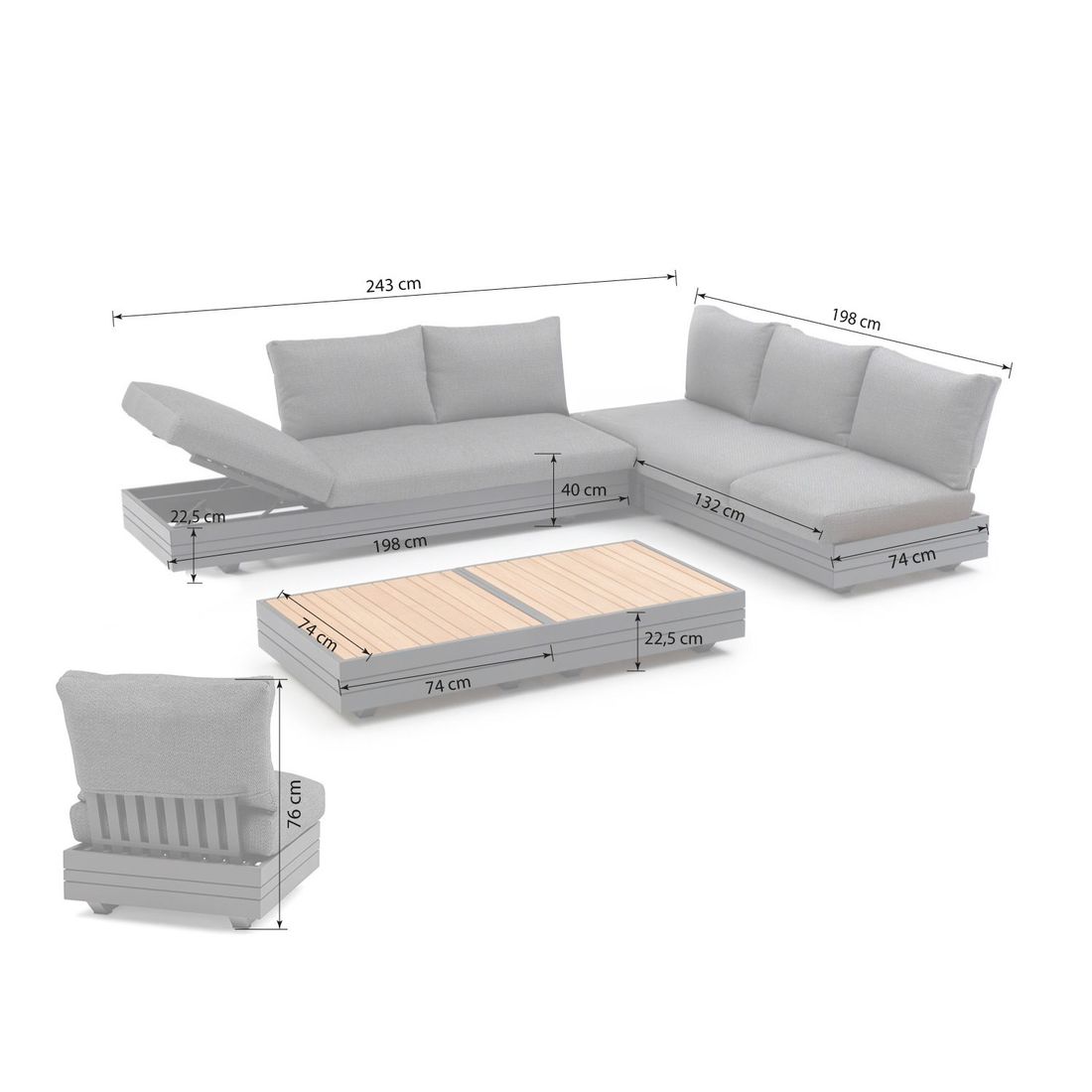 Zebra Cubo Neo Ecklounge inkl. Loungetische Aluminium/Sunproof