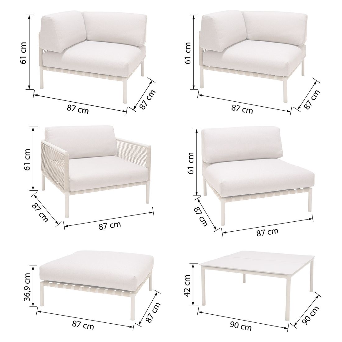 LifestyleGarden Horizon Loungeset inkl. Loungetisch Aluminium/Rope/Olefin