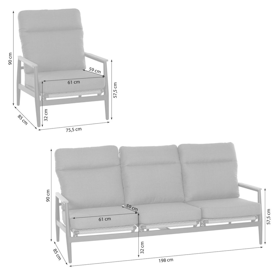 Siena Garden Roma Loungeset verstellbar Aluminium/Kunstfaser