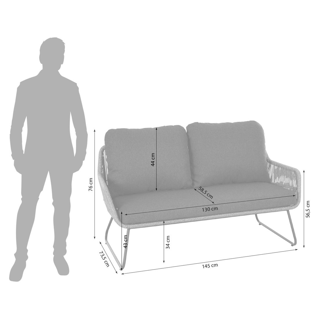 Siena Garden Kansas Gartenloungesofa Aluminium/Geflecht