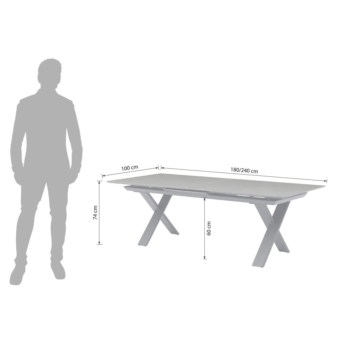 Zebra Levare Ausziehtisch 180/240x100cm Aluminium/Keramik