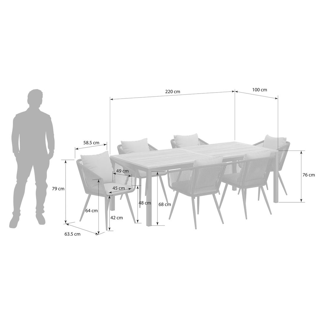 OUTLIV. Alex Gartenmöbel-Set 7-tlg. Tisch 220x100cm