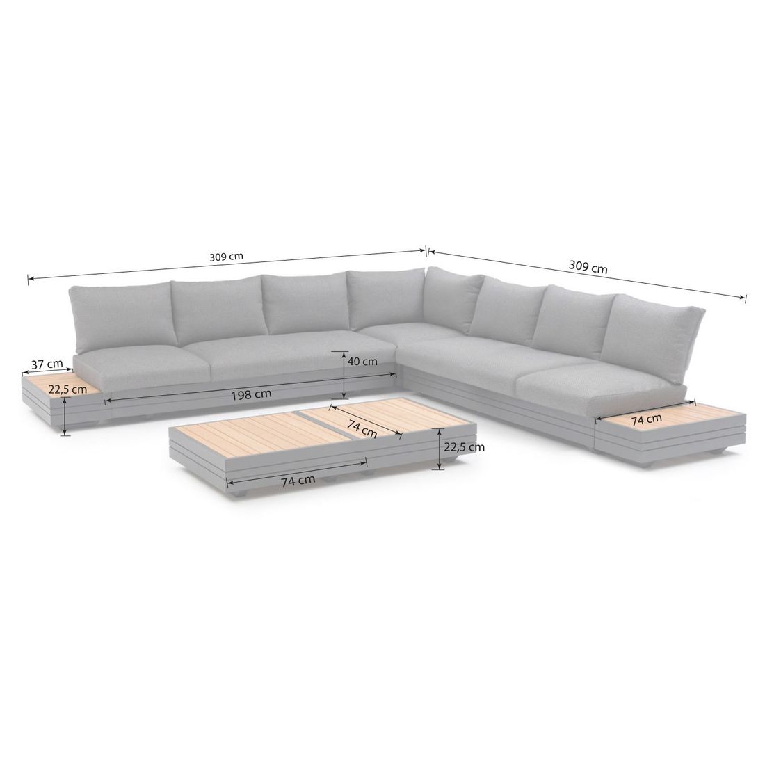Zebra Cubo Neo Ecklounge inkl. Loungetische Aluminium/Sunproof