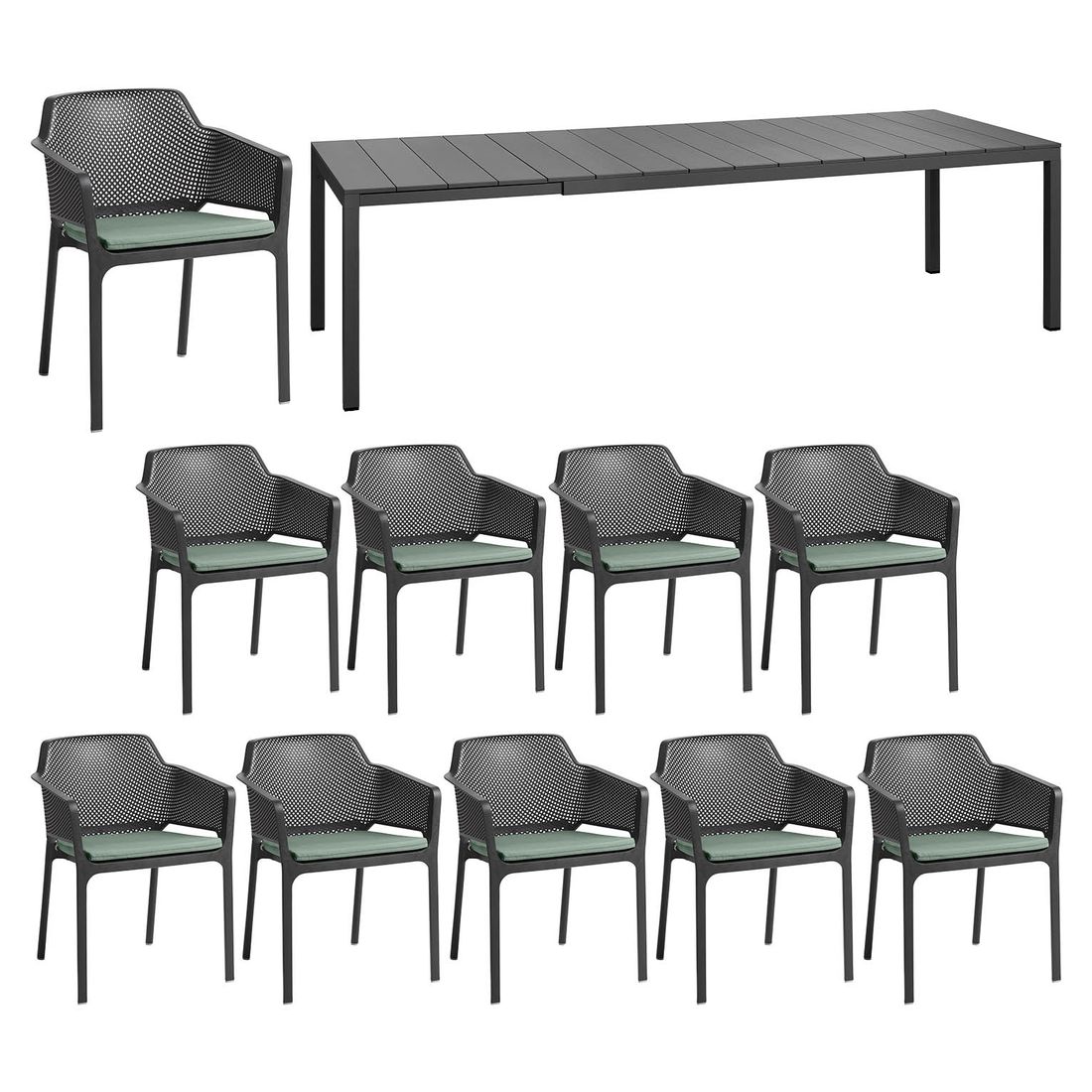 Nardi Net Gartenmöbel-Set 11-tlg. Tisch 210/280x100cm